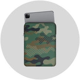 Camouflage-patterned ipad sleeve case on a white background