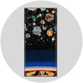 Mobile Skin with space-themed design featuring planets and a sunset landscape on a white background