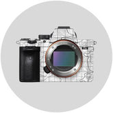 Camera skin wrap with technical details on a white background