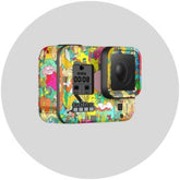 Colorful gopro skin wrap with a timer on a white background