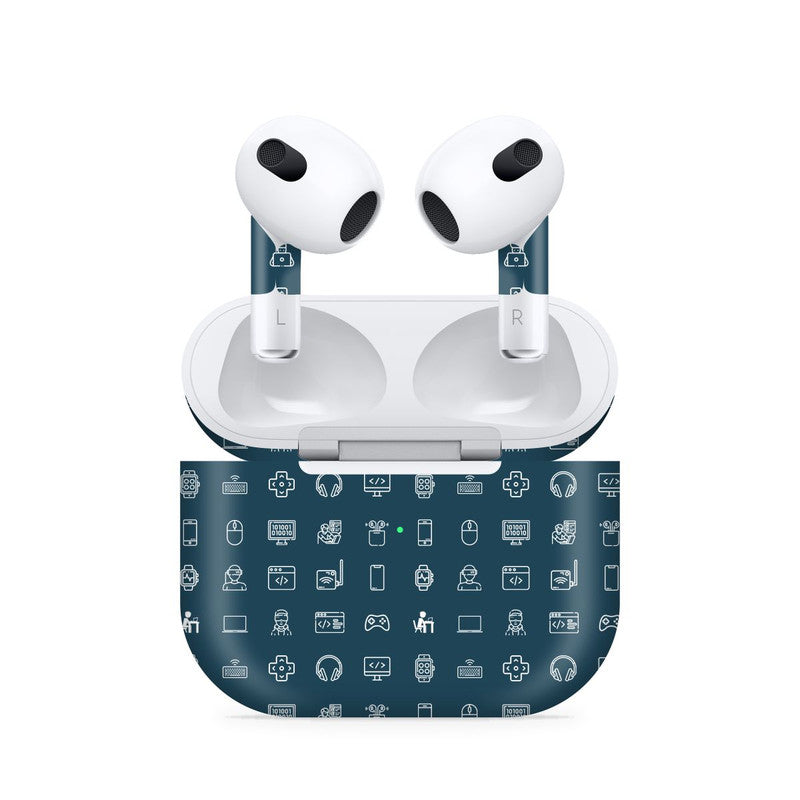Airpods 4 Tech Icons Blue Skin
