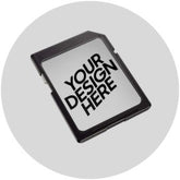 Black SD card mockup on a white background with 'Your Design Here' text.