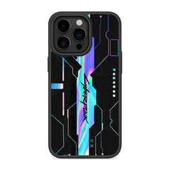Black Cyber Holographic Mobile Bumper Cover For iPhone 15 Pro