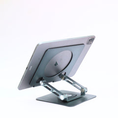 Desktop 360 Degree Rotating Base, Aluminum Metal Stand Holder, Foldable, Compatible with iPad, Tablet - Silver