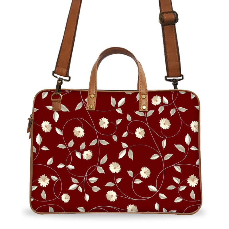 Maroon Floral Deluxe Laptop Bag