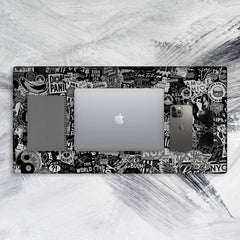 Black Graffiti Tech Mat - Extra Large Office Desk Mouse Pad