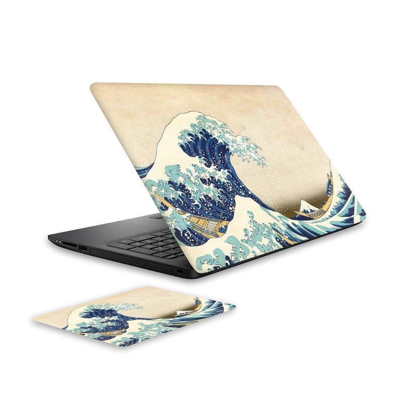 kanagawa-laptop-skin-and-mouse-pad-combo WrapCart India