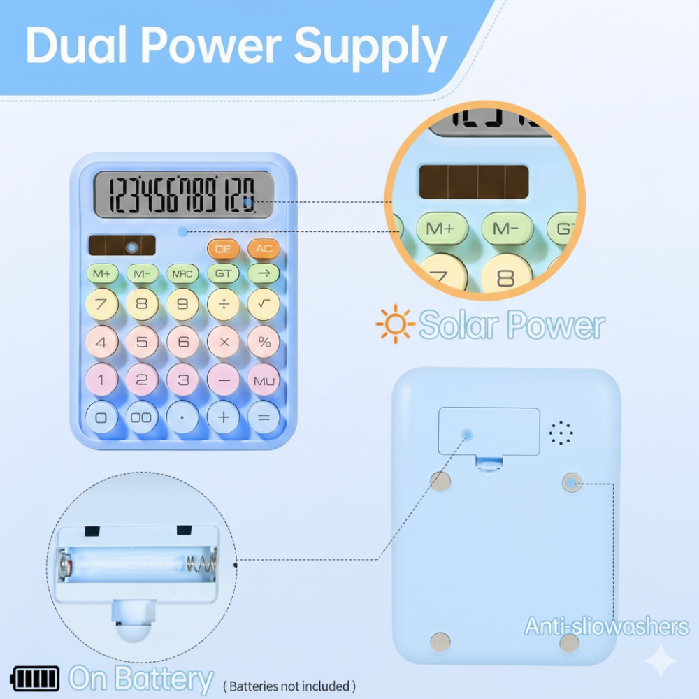 Pretty Pastel Calculator with Big 12 Digit Display - For Office/School/Home Use