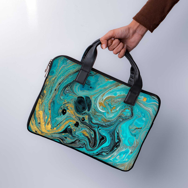 Blue Gold Laptop Sleeve With Handle - WrapCart Main image