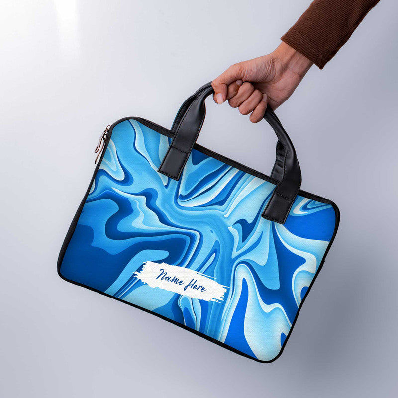 Blue Wawes Custom Name Laptop Sleeve With Handle - WrapCart Main image