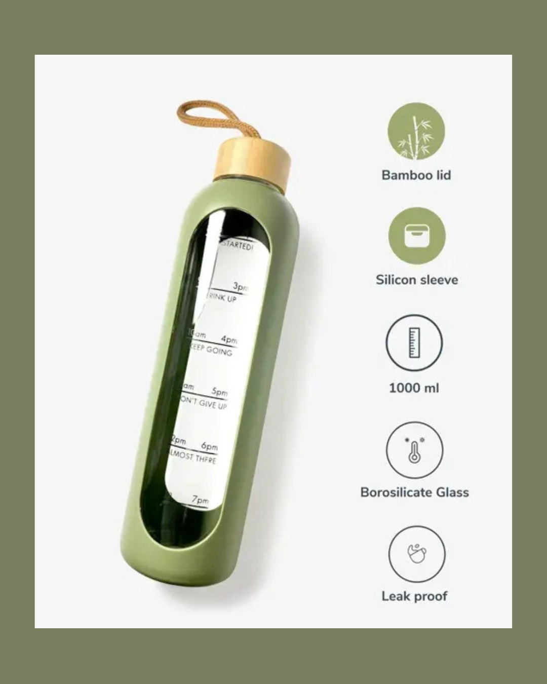 Pillar Borosilicate Glass Water Bottle - Keeps You Hydrated - Black