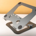 Desktop  Aluminum Metal Stand Holder, Foldable, Compatible with iPad, Tablet - Silver