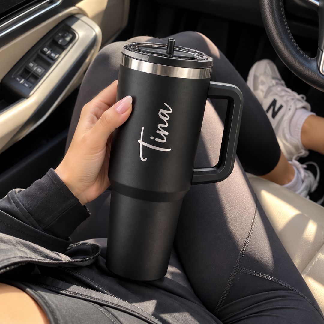 Jet Black Coffee Tumbler Sipper - Large Insulated Travel Mug 1200 ML