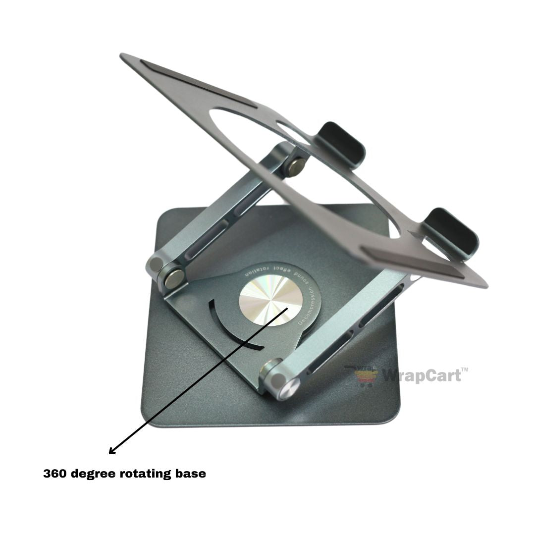 Desktop 360 Degree Rotating Base, Aluminum Metal Stand Holder, Foldable, Compatible with iPad, Tablet - Silver