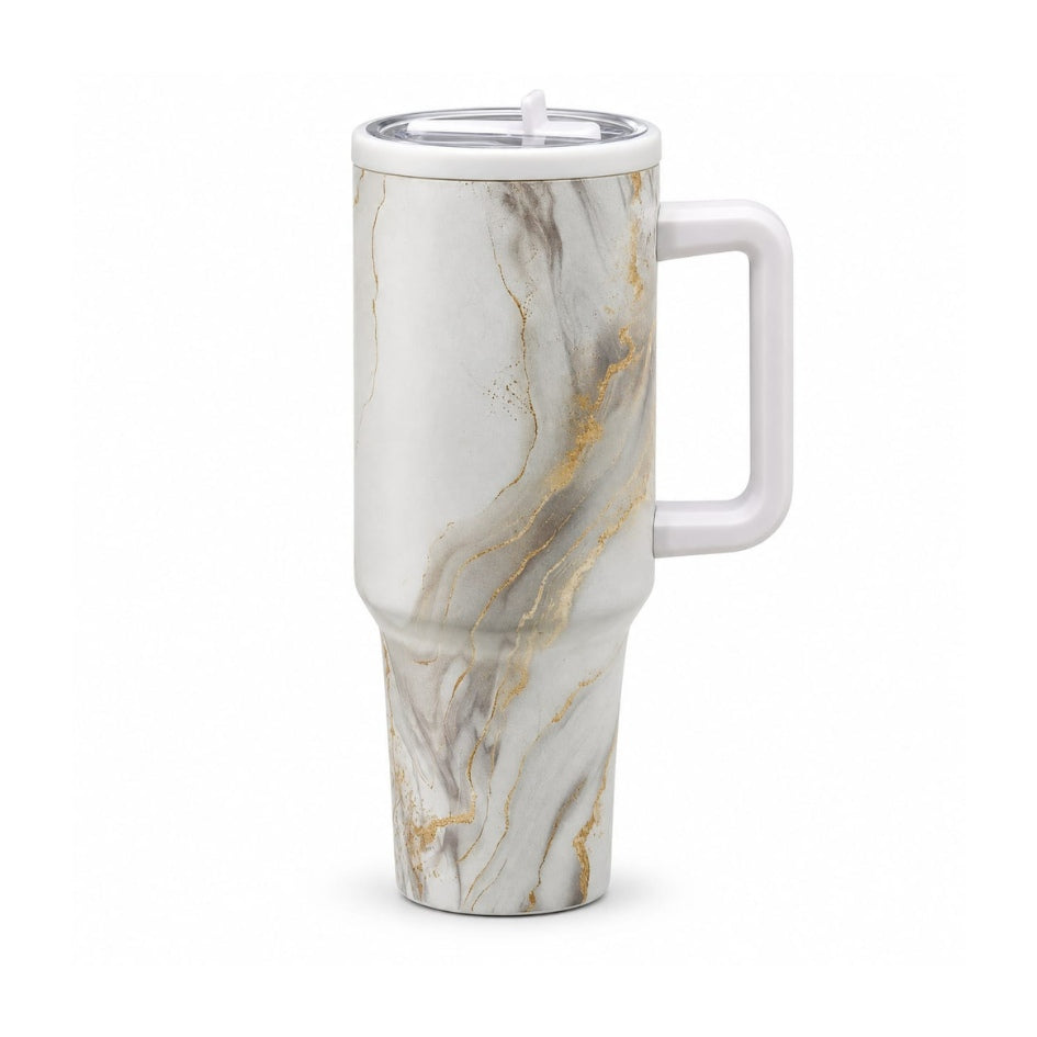 Marble Print Coffee Tumbler - Large Insulated Travel Mug 1200 ML Secondary image
