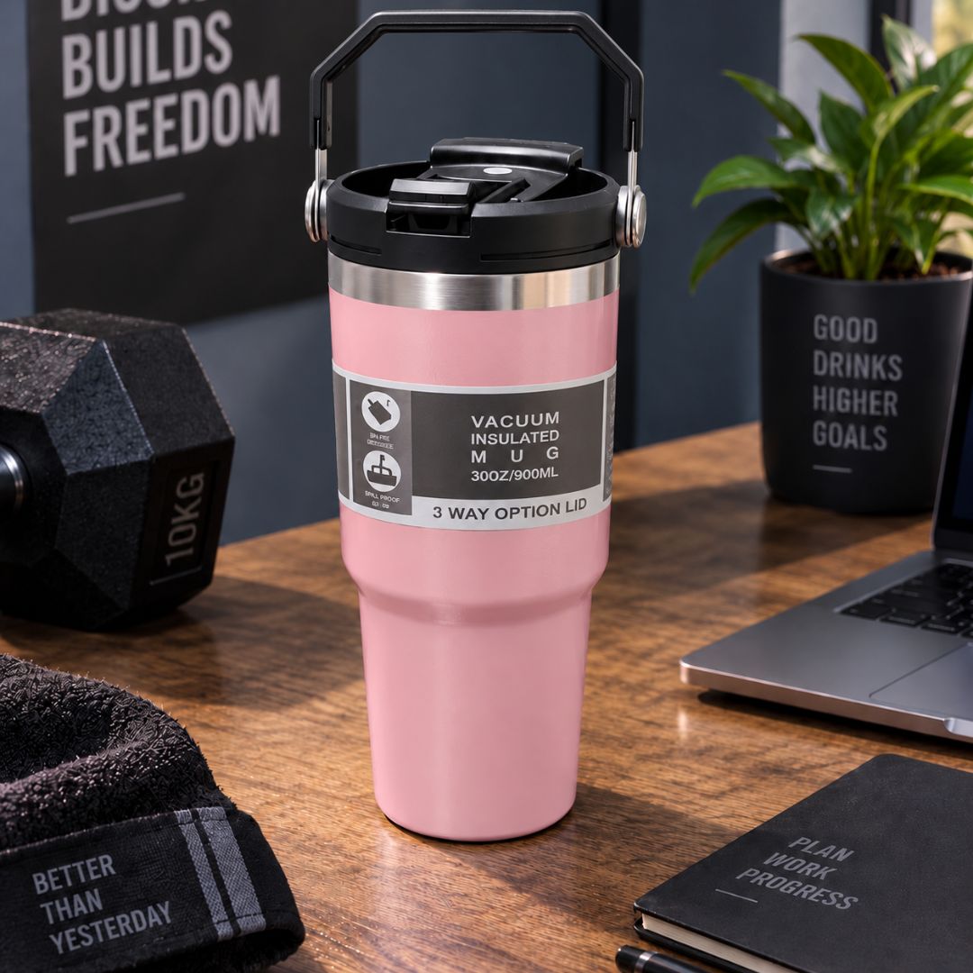 Multi-Color Coffee Tumbler With Handle Sipper - Large Insulated Travel Mug 900 ML