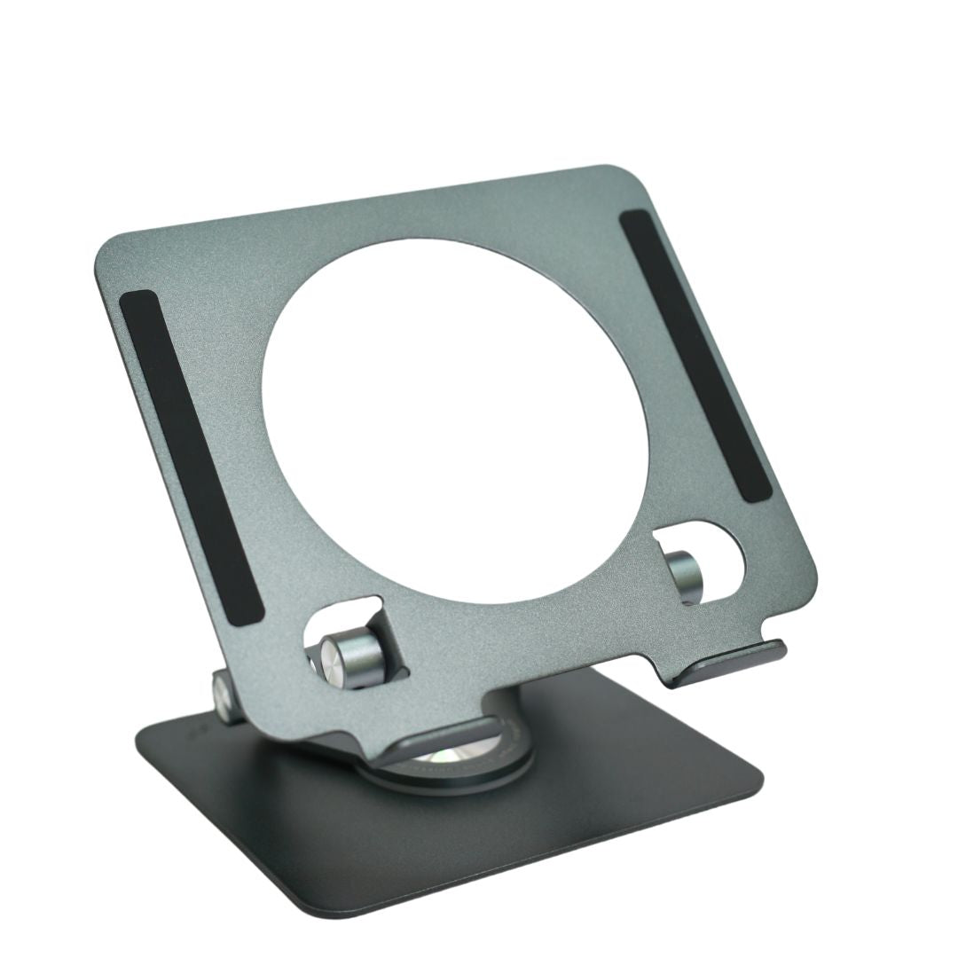 Desktop 360 Degree Rotating Base, Aluminum Metal Stand Holder, Foldable, Compatible with iPad, Tablet - Silver