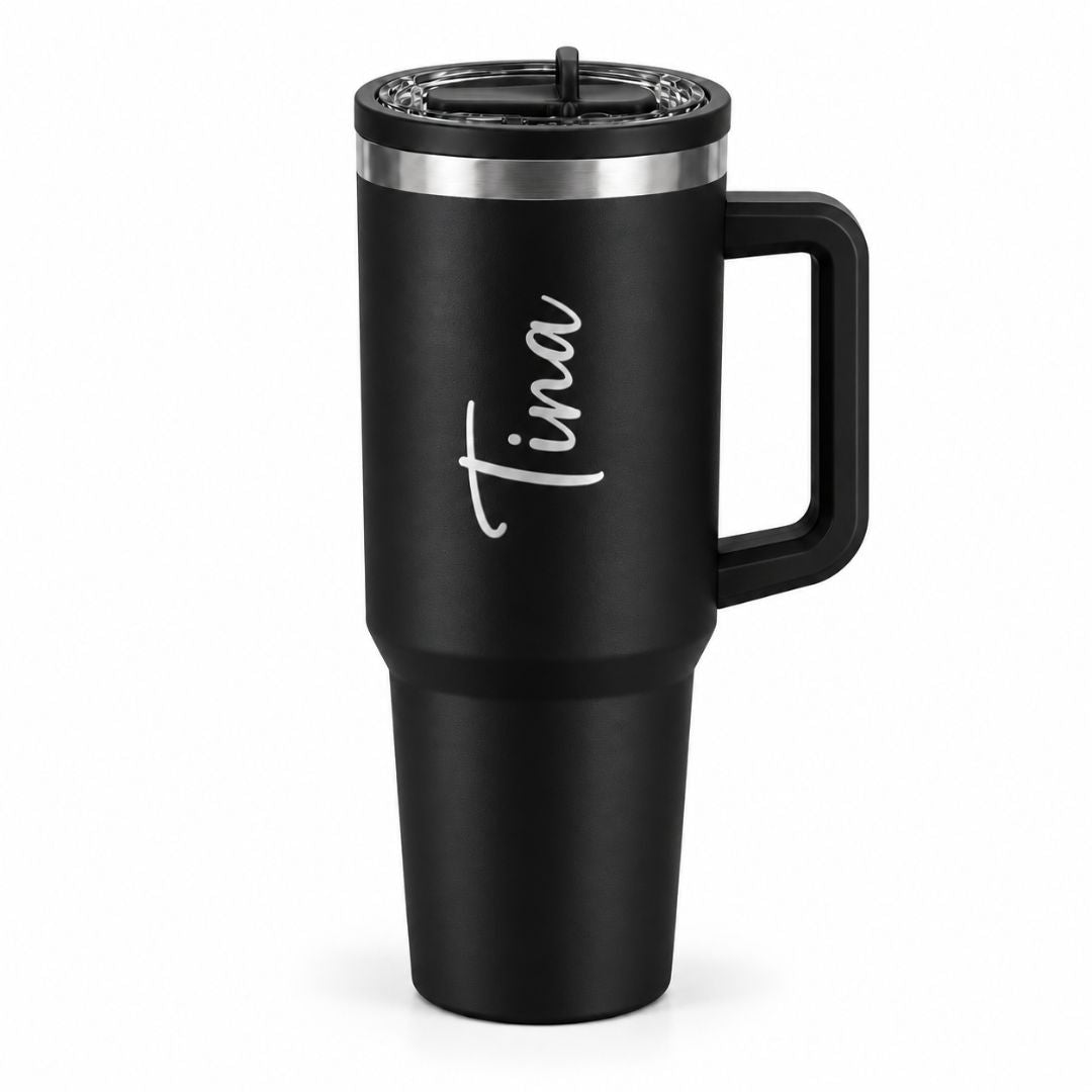 Jet Black Coffee Tumbler Sipper - Large Insulated Travel Mug 1200 ML