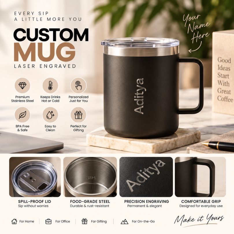 Personalized Black Travel Coffee Mug Main image