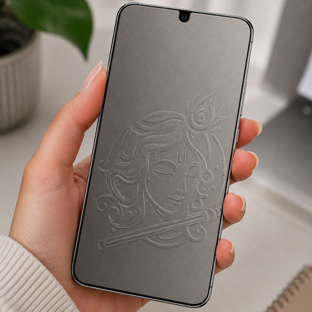 Emboss 3D Transparent Mobile Screen Protector - Shri Krishna