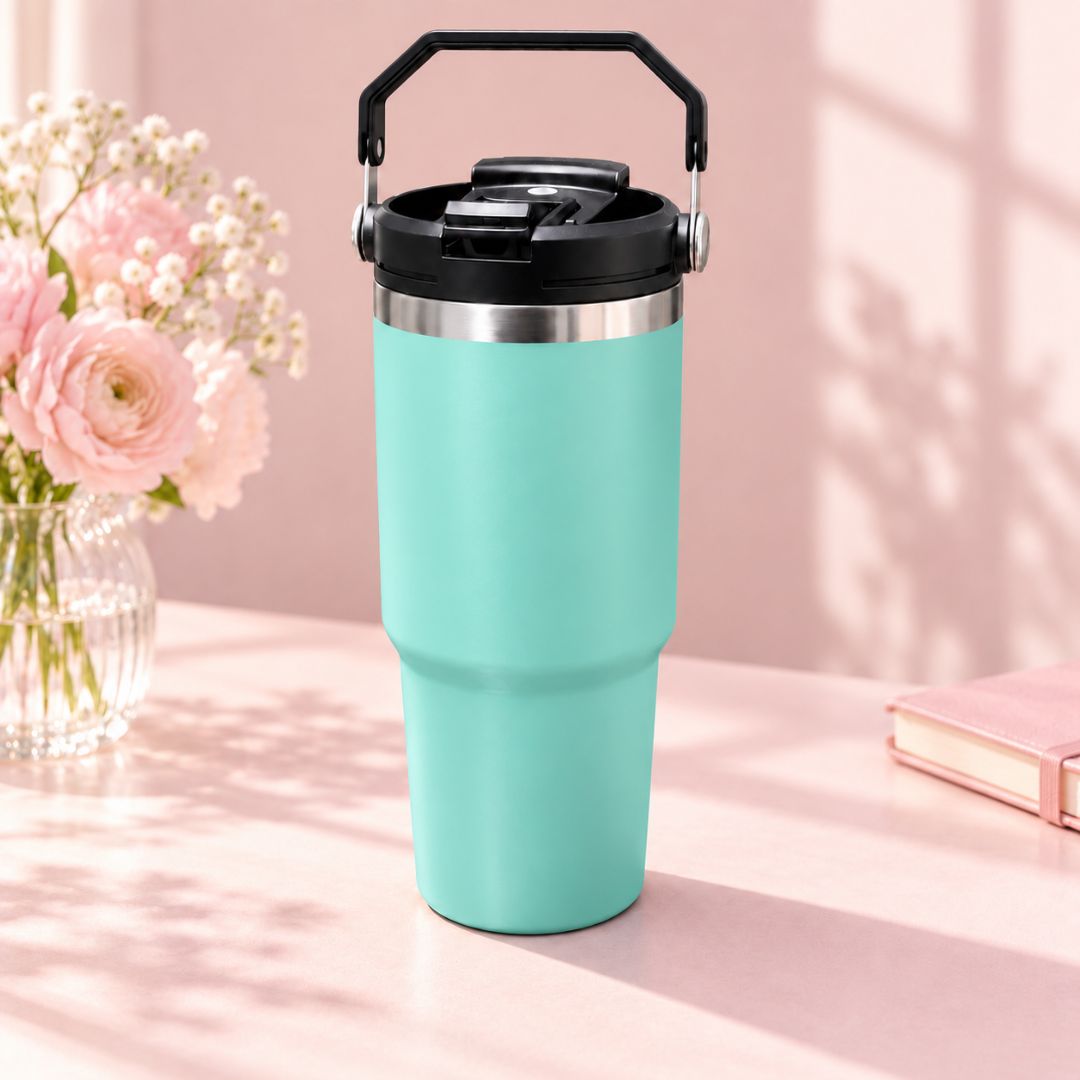 Multi-Color Coffee Tumbler With Handle Sipper - Large Insulated Travel Mug 900 ML