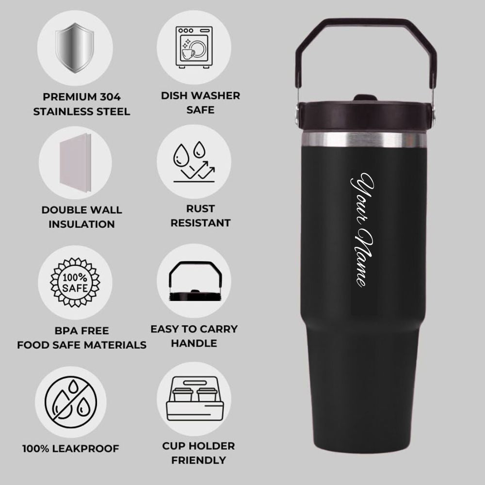Personalized Coffee Tumbler - Large Insulated Travel Mug With Handle Secondary image