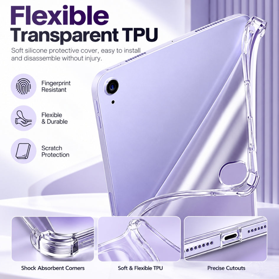 Silicon Case for iPad Pro & Air - TPU Soft  & Slim Clear Shell