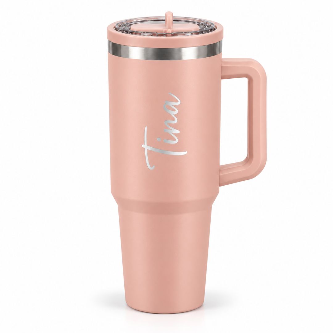 Baby Pink Coffee Tumbler Sipper - Large Insulated Travel Mug 1200 ML