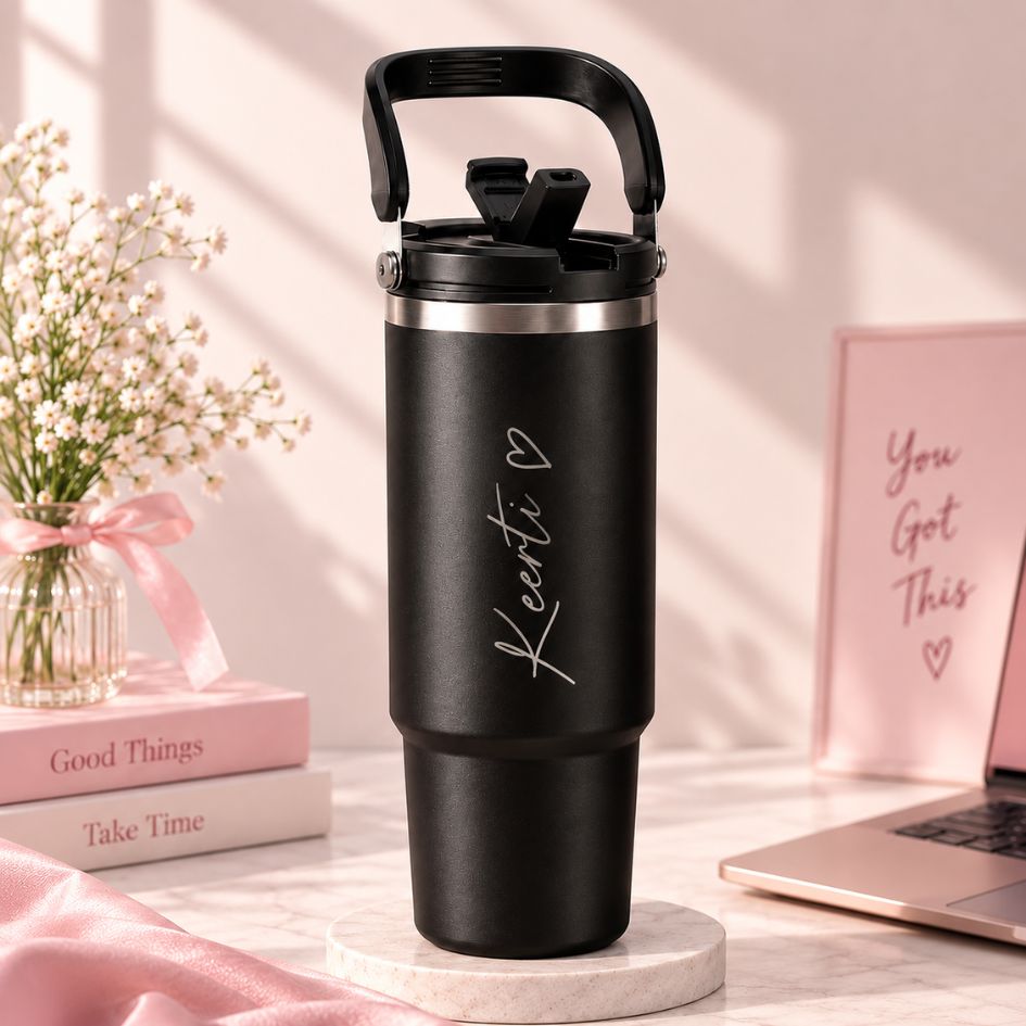 Personalized Coffee Tumbler - Large Insulated Travel Mug With Handle Secondary image
