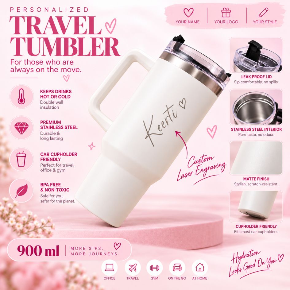 Personalized Coffee Tumbler - Large Insulated Travel Mug 1200 ML