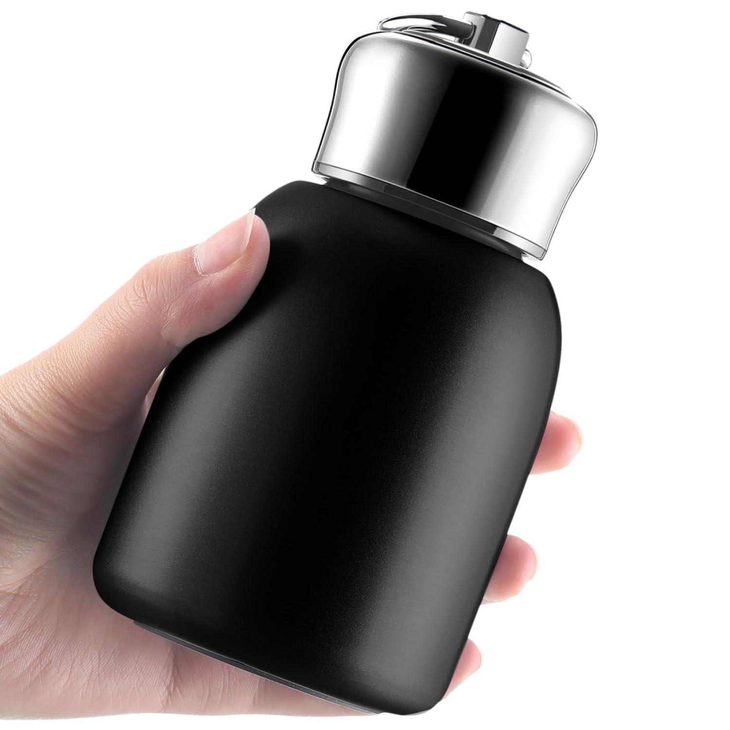 Personalized Mini Stainless Steel Vacuum Insulated Bottle - 300 ml Black Leakproof with Keyring Cap