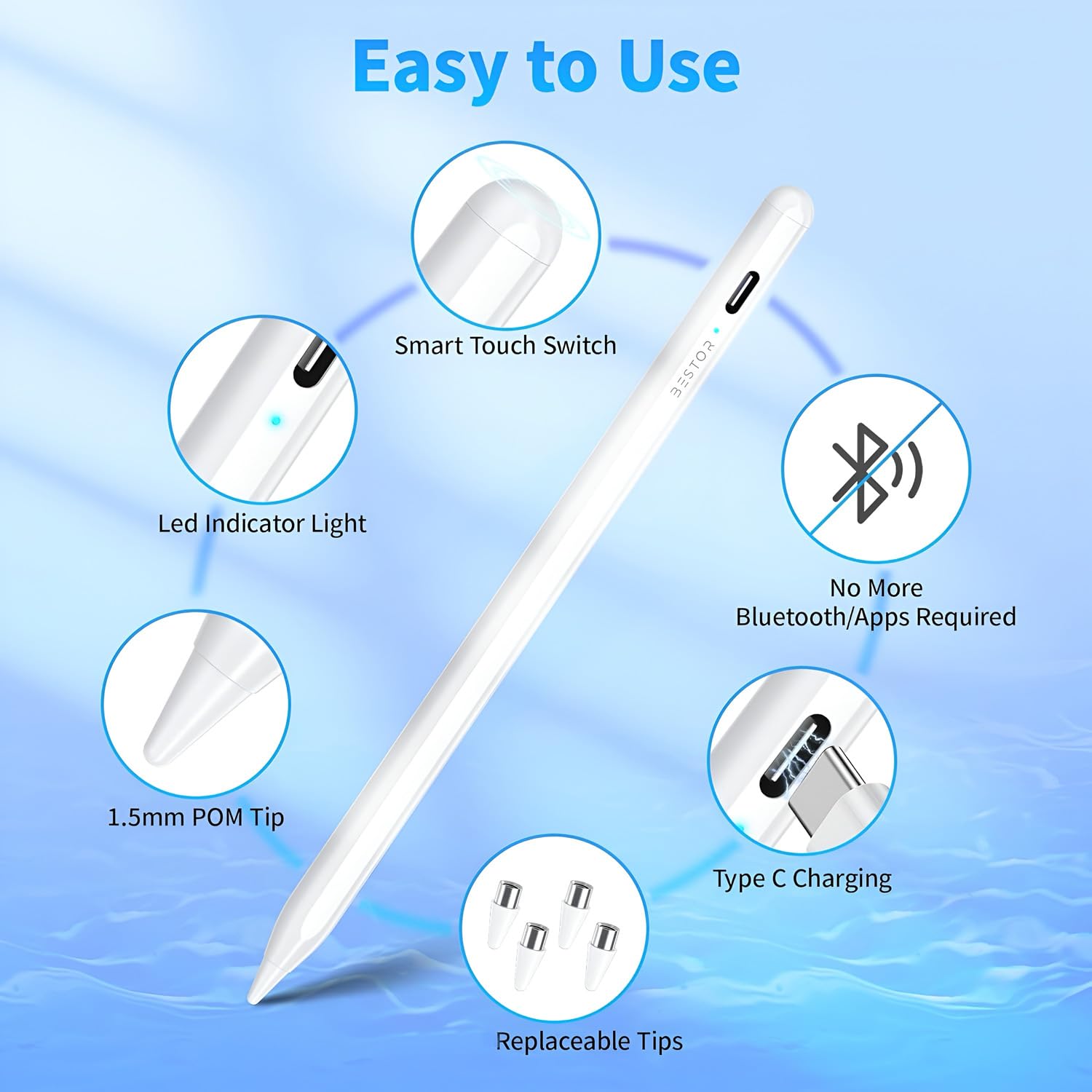 Universal Stylus Pen for All Touchscreen Devices - Rechargeable Fine Tip for Writing & Drawing | Compatible with Android & iOS