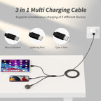 Nylon Braided 65W Charger Cable - 3 in 1  1200 mm Fast Charging Data Cable