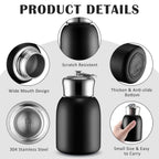 Personalized Mini Stainless Steel Vacuum Insulated Bottle - 300 ml Black Leakproof with Keyring Cap