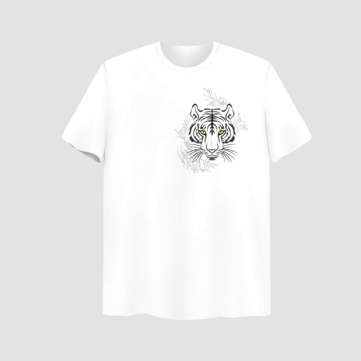 Tiger Face Embroidered White Oversize T Shirt