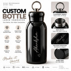 Personalized Mini Stainless Steel Vacuum Insulated Bottle - 300 ml Black Leakproof with Keyring Cap