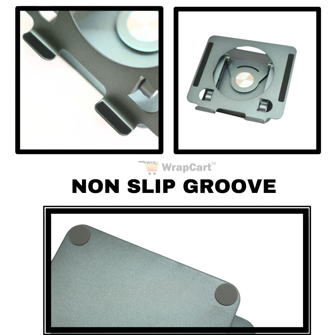 Desktop 360 Degree Rotating Base, Aluminum Metal Stand Holder, Foldable, Compatible with iPad, Tablet - Silver