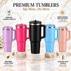 Jet Black Coffee Tumbler Sipper - Large Insulated Travel Mug 1200 ML