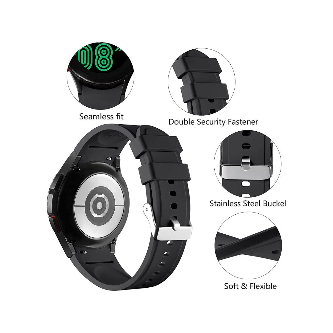 Black Silicone Strap -  Compatible for Samsung Galaxy Watch 4 Band & Galaxy Watch 5 Band 44mm 40mm/Watch 5 Pro Bands 45mm/Galaxy Watch 4 Classic Bands 46mm 42mm,20mm