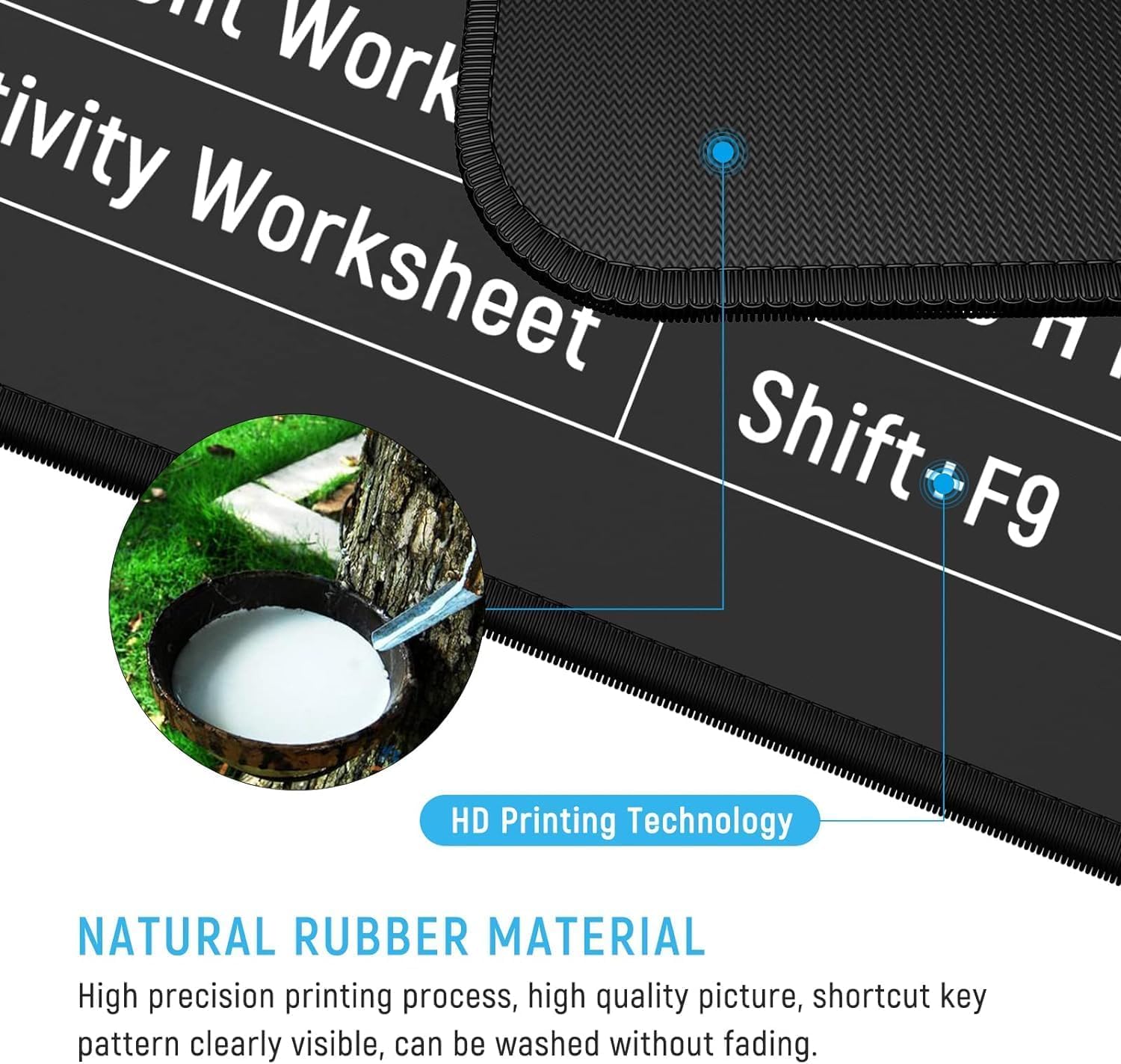 Anti-Slip Desk Pad with Excel Shortcuts - Large Rubber Smooth Desk Mat (80x30cm) Secondary image