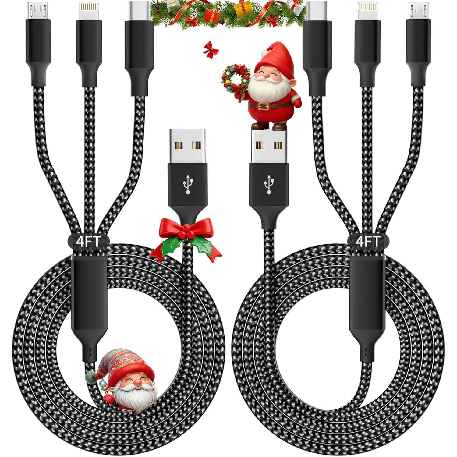 Nylon Braided 65W Charger Cable - 3 in 1  1200 mm Fast Charging Data Cable Main image