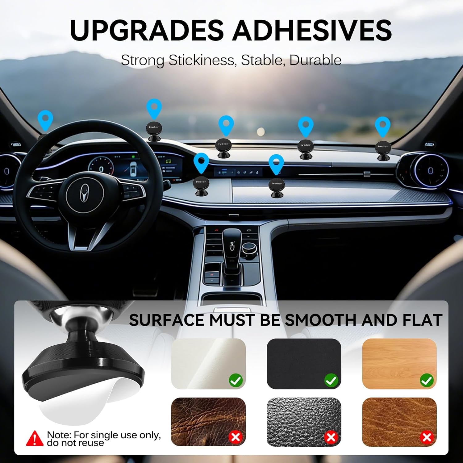 Rotation-Enabled Magnetic Mobile Phone Holder for Car Dashboard