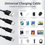 Nylon Braided 65W Charger Cable - 3 in 1  1200 mm Fast Charging Data Cable