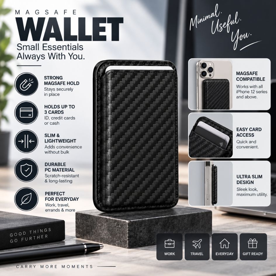Black Carbon Magnetic Wallet With MagSafe For iPhone Main image