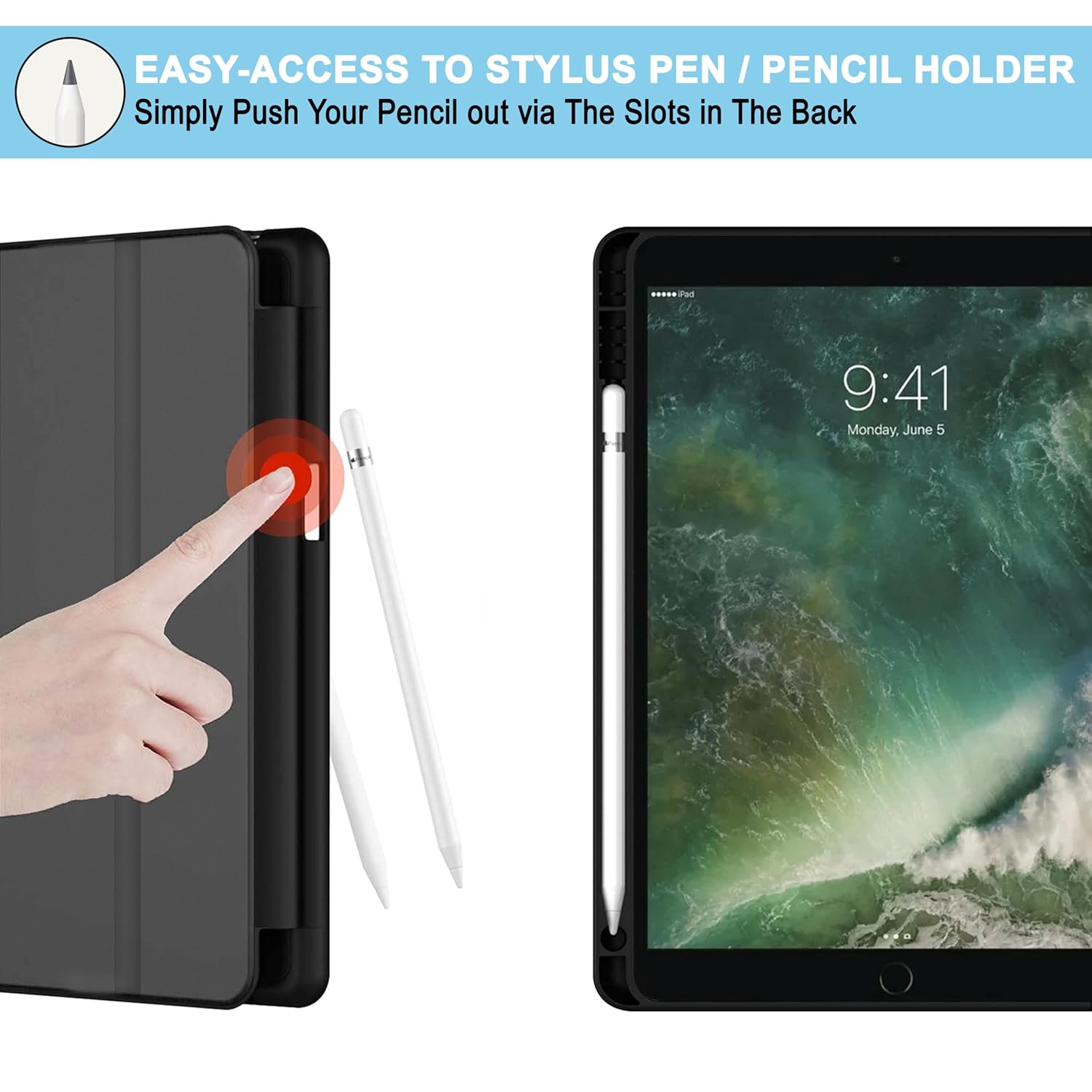 Smart Case for iPad - Tri-Fold Flip Folio Cover | Pencil Holder | Auto Wake-Up/Sleep Mode