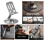 Aluminum Phone Stand 360° Rotatable and Foldable Cell Phone Holder - Grey