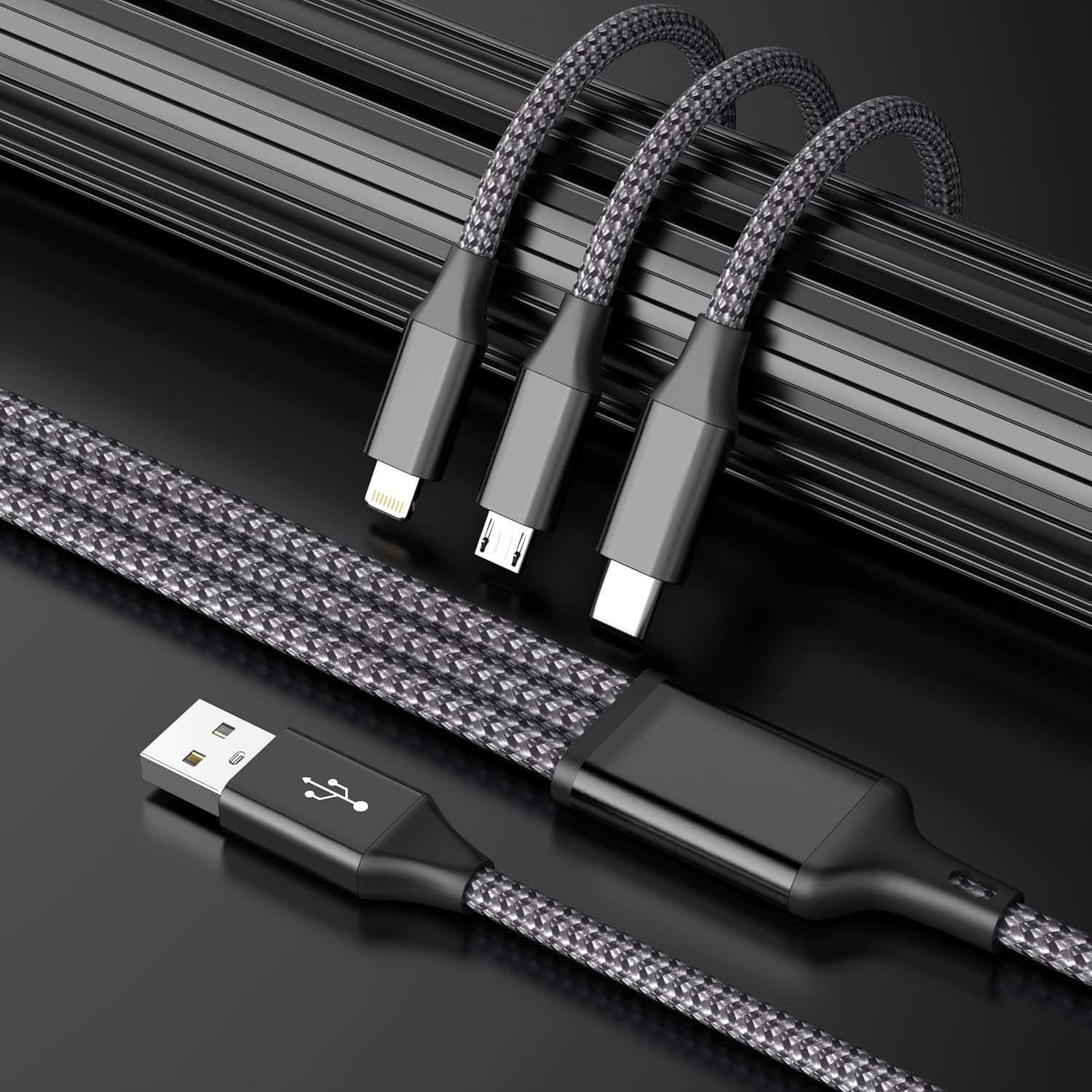 Nylon Braided 65W Charger Cable - 3 in 1  1200 mm Fast Charging Data Cable Secondary image