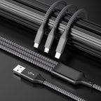 Nylon Braided 65W Charger Cable - 3 in 1  1200 mm Fast Charging Data Cable