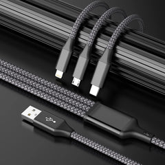 Nylon Braided 65W Charger Cable - 3 in 1  1200 mm Fast Charging Data Cable