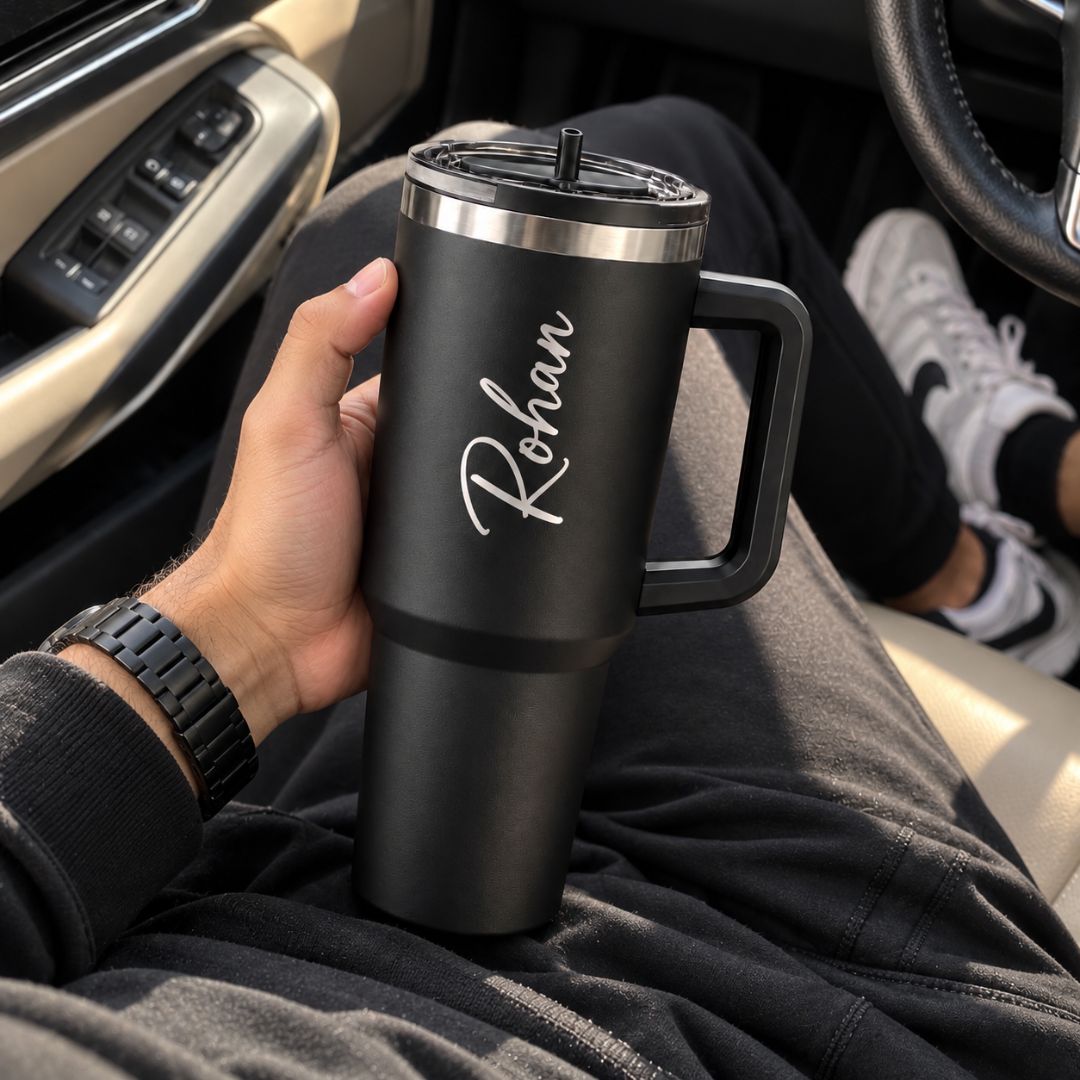 Jet Black Coffee Tumbler Sipper - Large Insulated Travel Mug 1200 ML